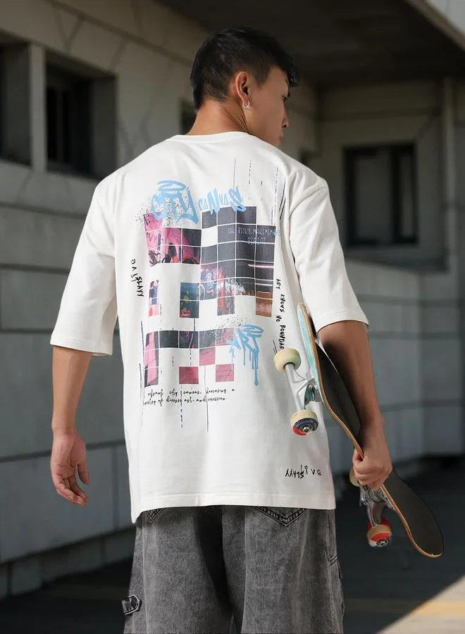 Hubberholme Men Cyborg Graphic Printed Round Neck Cotton Oversized T-shirt